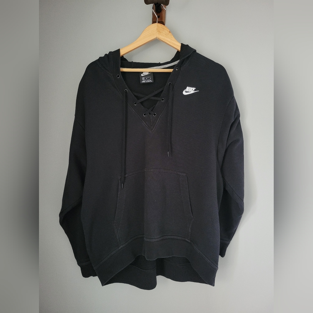 Nike Lace Up Hoodie Size M Unisex Black